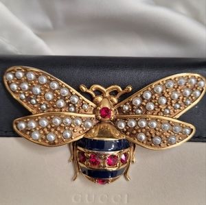 Gucci Black and Gold Bee Embellished Wallet